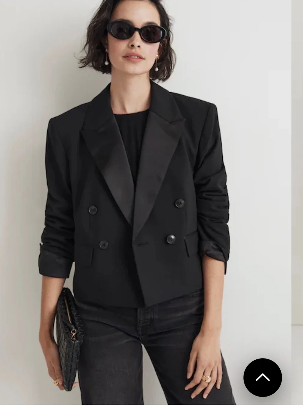Madewell Black Double-Breasted Cropped Tuxedo Blazer, Size 8